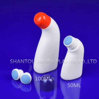 50ML bent bottle with top sponge applicator, top sponge applicator plastic bottle for ache liquid and muscular soreness liquid