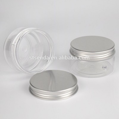 empty 80ml transparent pet candy jar with aluminium screw lid