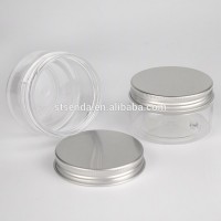 empty 80ml transparent pet candy jar with aluminium screw lid