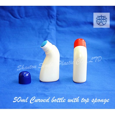 50ML top sponge applicator bent bottle for liquid medicine, hair building fiber bottles with top sponge