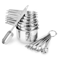 13 piece Measuring Cups and Spoons Set 18/8 Stainless Steel Heavy Duty Ergonomic Handle with Ring Connector